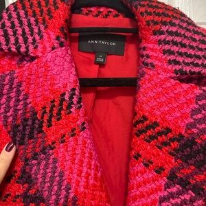 Ann Taylor Vibrant Red and Pink Checkered Coat